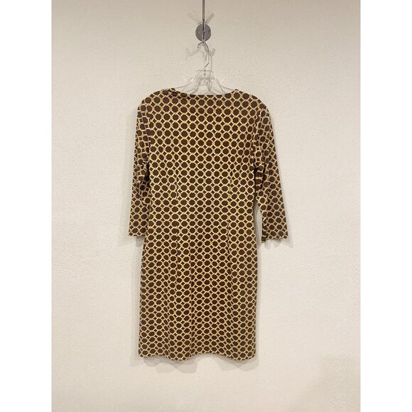 J McLaughlin Dress Womens Small Brown Yellow Geometric Print 3/4 Sleeve Pullover - Picture 4 of 4
